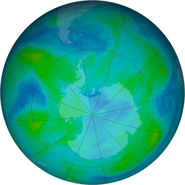 Antarctic ozone map for 16 March 1998